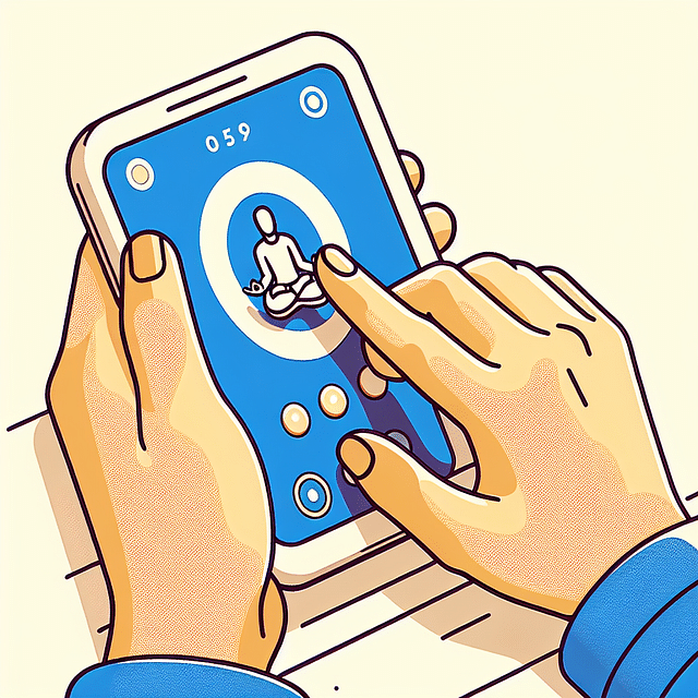 close-up of hands setting an intention on a meditation app