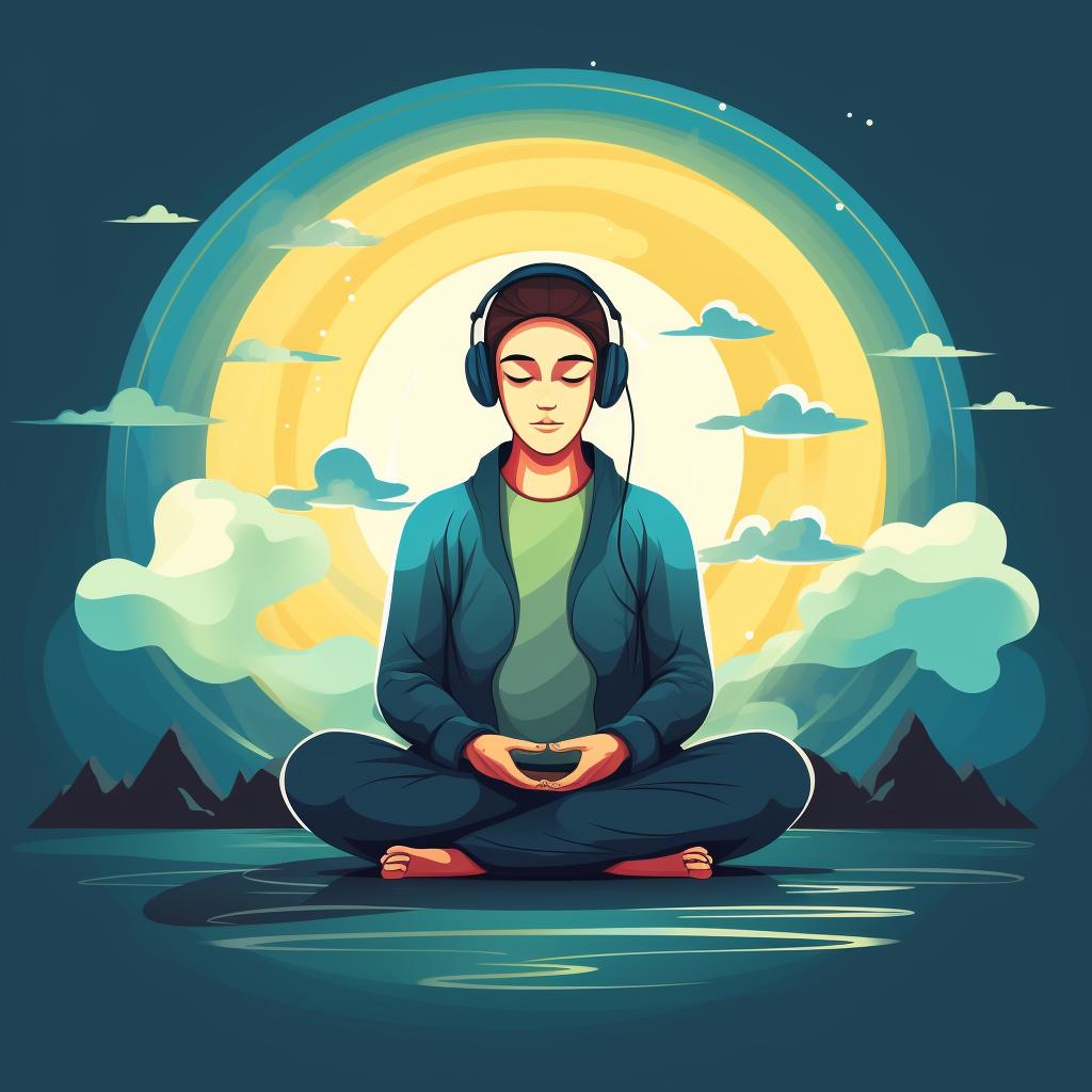 A person meditating with headphones on