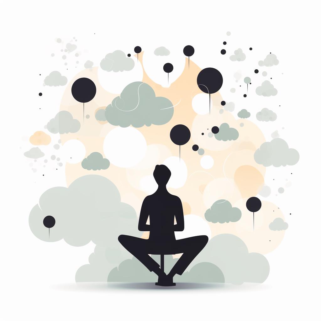 Thought bubbles around a person meditating, symbolizing acknowledging thoughts