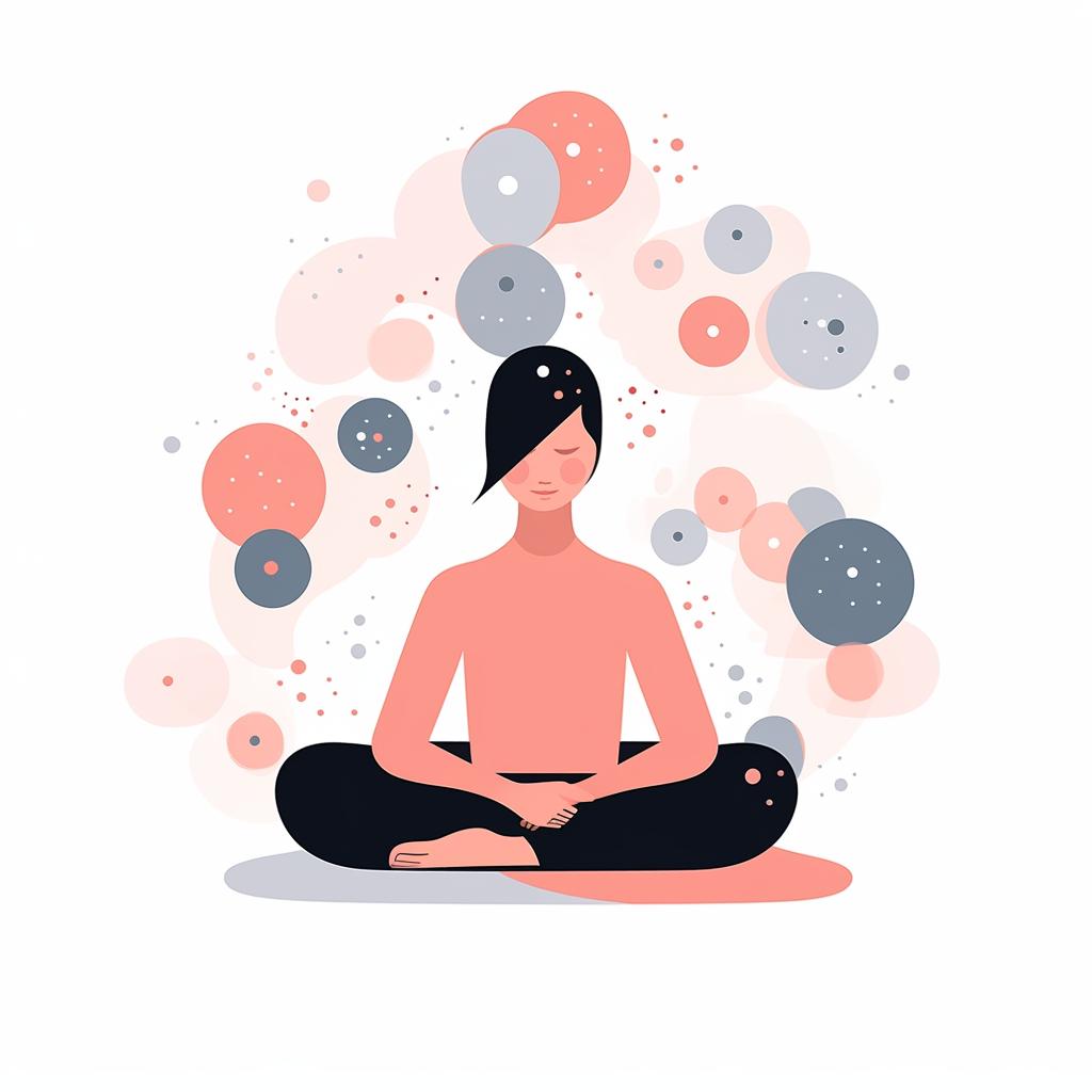 Thought bubbles around a meditating person