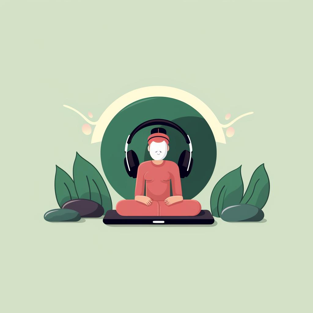 A meditation cushion, headphones, and a smartphone with a meditation app